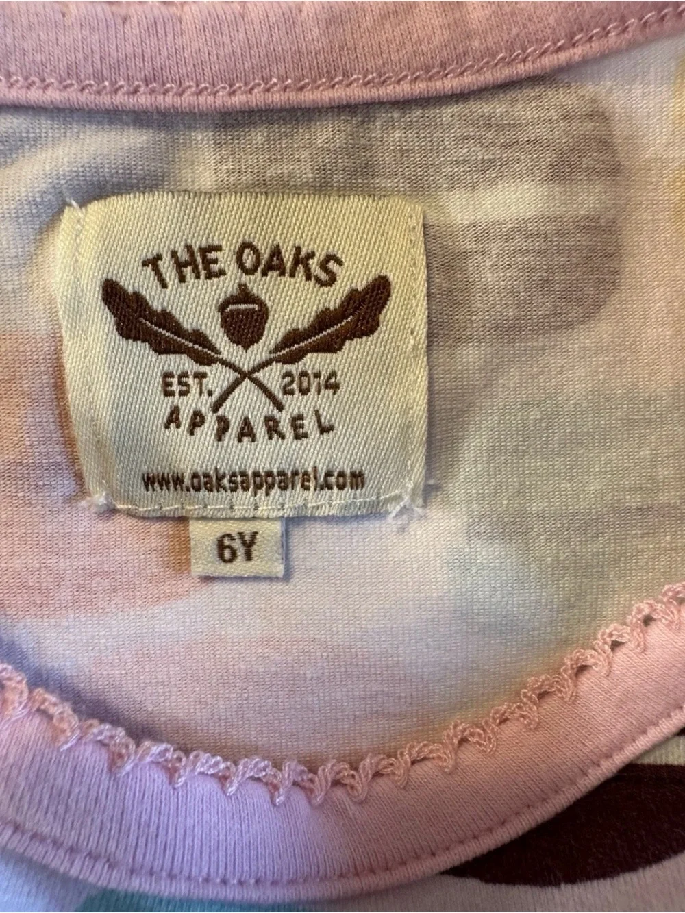 The Oaks Apparel Girls 6Y Macaron Print Ruffle Top Pink Leggings Outfit Set